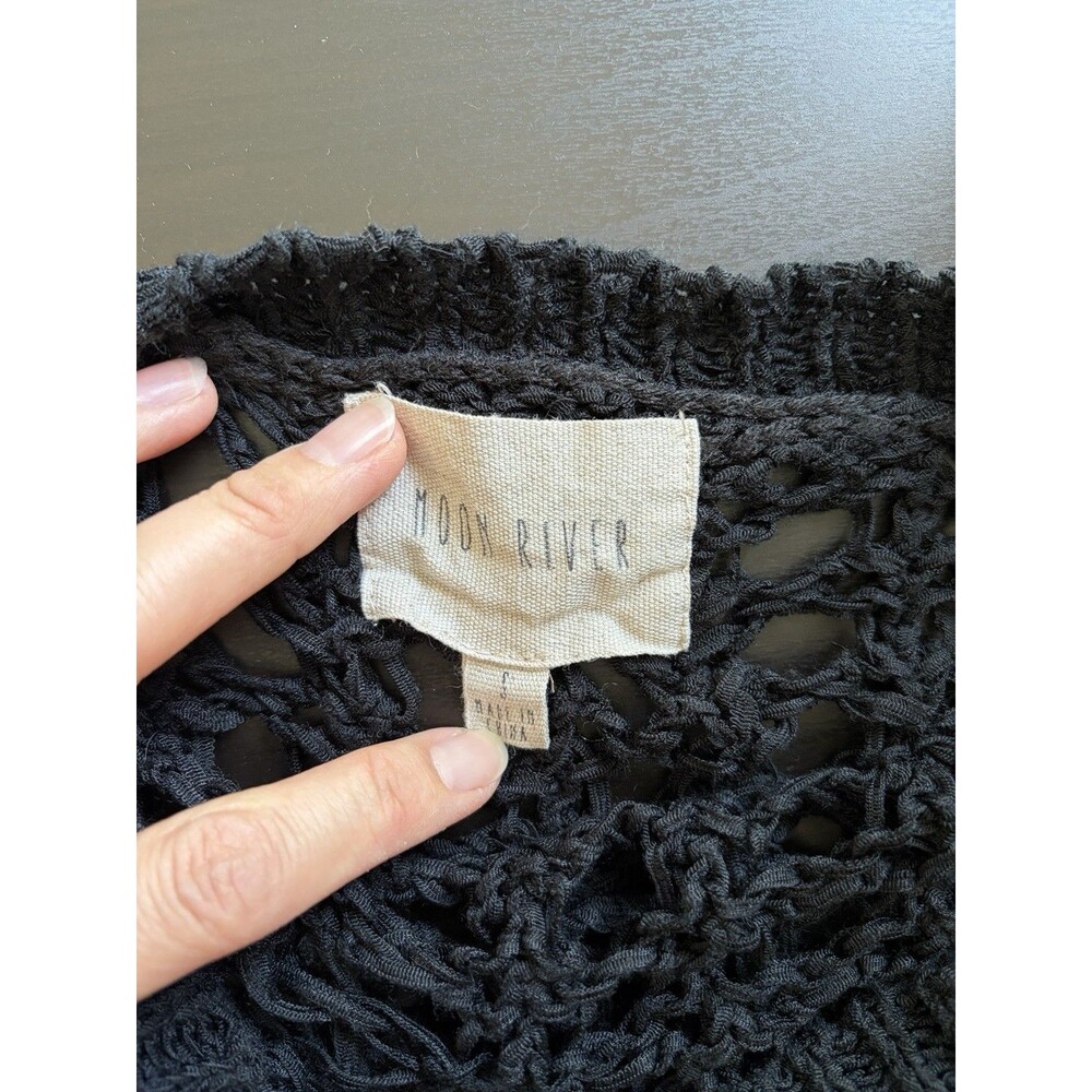 Moon River Black Crochet Knit Sweater Top Cover Up Sheer Mesh Boho Beach Small - Picture 5 of 10